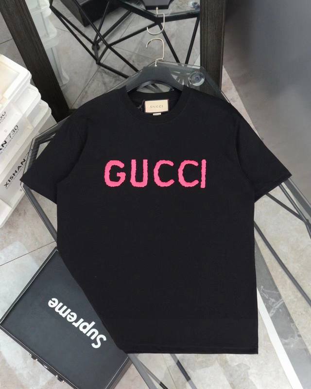 for real photos Gucci pink letter embroidered three-dimensional Logo solid color