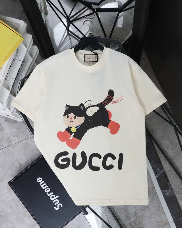 for real photos Gucci companion puppy print round neck short-sleeved T-shirt Sty