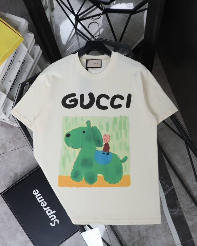 for real photos Gucci Guccl Pop Mart printed round neck short-sleeved T-shirt St