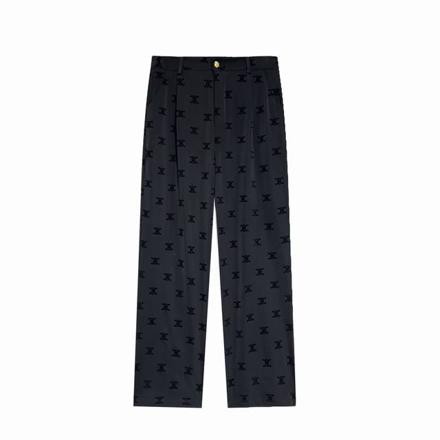 Celine flocked three-dimensional floor-length pants with full logo satin pants .