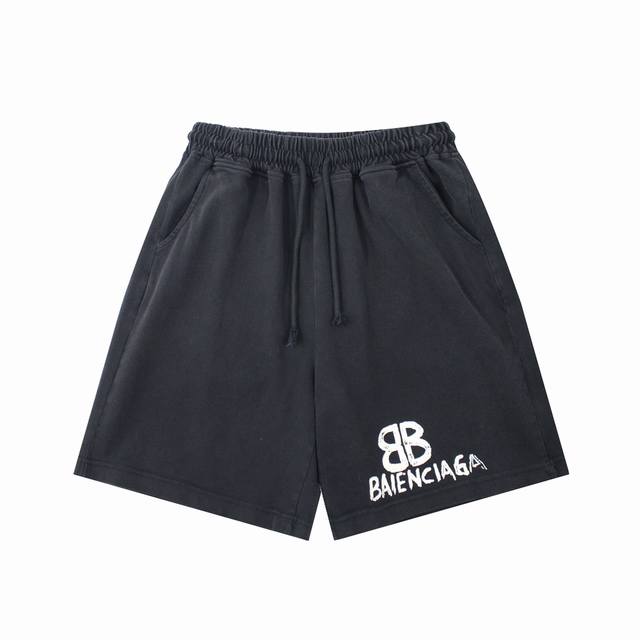 Balenciaga Bb yellow tape print washed distressed shorts for men and women, gend