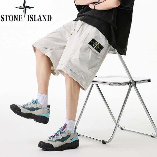 Stone Island new summer style, elastic waist drawstring fashion work shorts for
