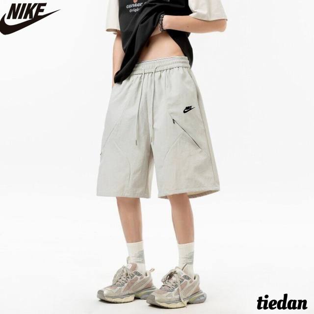 Nike's new summer style, unisex elastic waist thin deconstructed ripped zipper A