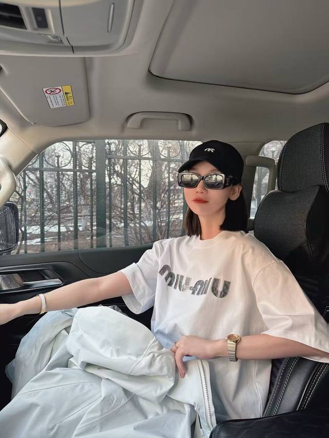 High quality Product name: Miumiu 25Ss new silver silk letter print short-sleeve