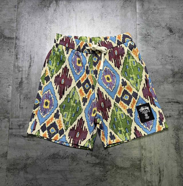 Stussy ethnic knitted jacquard retro casual couple shorts The fabric is made of