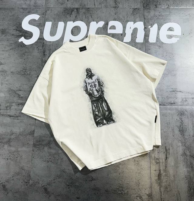 Balenciaga series counter retro couple print short-sleeved T-shirt with dropped