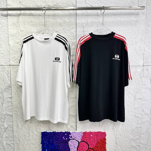 Code 026 Balenciaga Double Ring Embroidery Contrast Color Splicing Short Sleeve