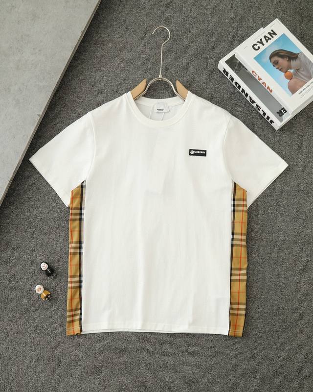 Burberry Bbr Vintage small leather label plaid patchwork short-sleeved T-shirt,