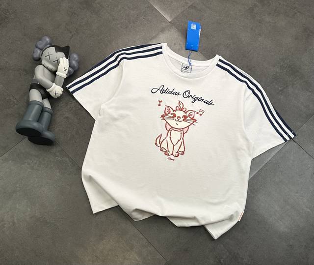 Adidas Marie Cat short-sleeved T-shirt! : 240G double yarn trendy brand special