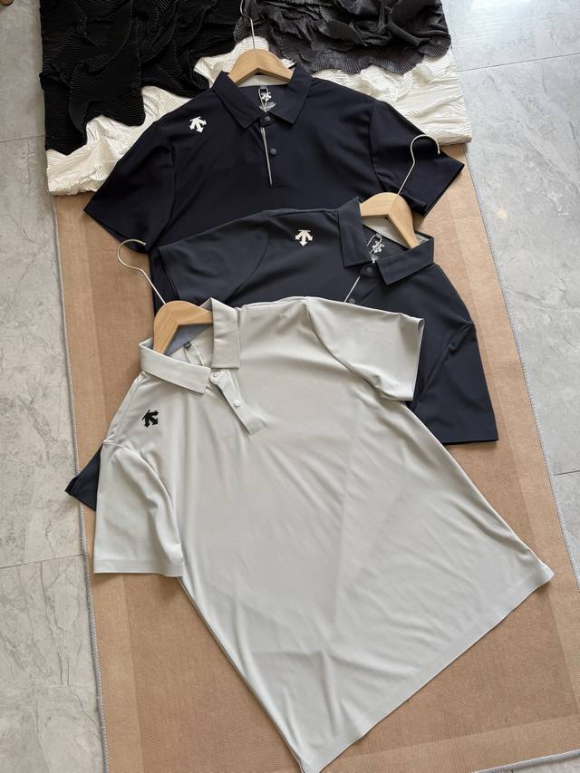 Descente High-end Three-color Ice Silk Polo Shirt | Simple and stylish with text