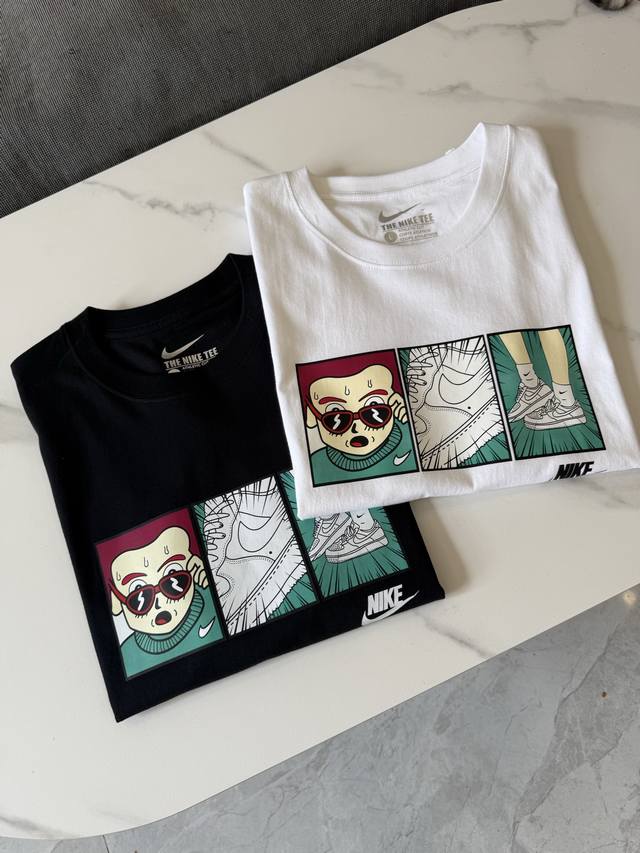 Nike cartoon pattern print American retro sports casual round neck breathable sh