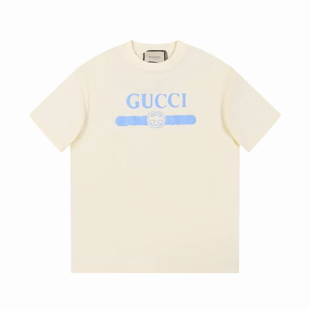 Gucci24 new Logo printed short-sleeved T-shirt, Fabric: 240g double yarn high-de