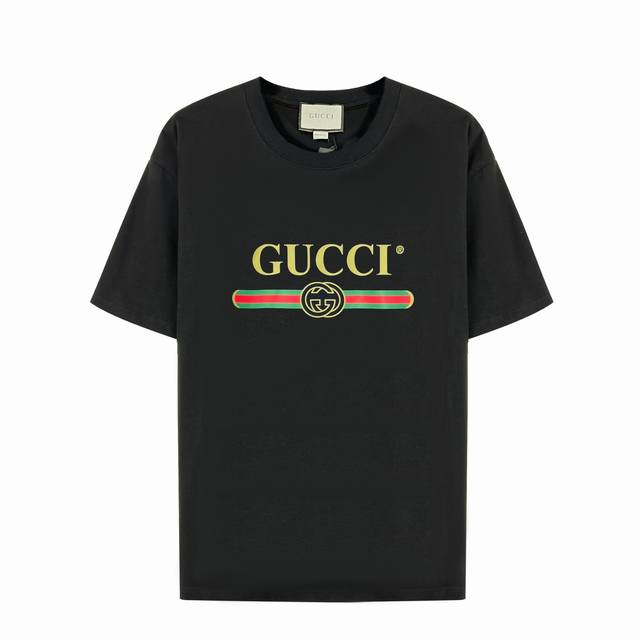 Gucci classic distressed belt letter logo round neck short-sleeved T-shirt - Fab