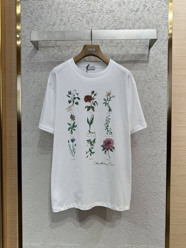 Dior floral short-sleeved T-shirt Fabric: 240g double yarn high-density cotton f