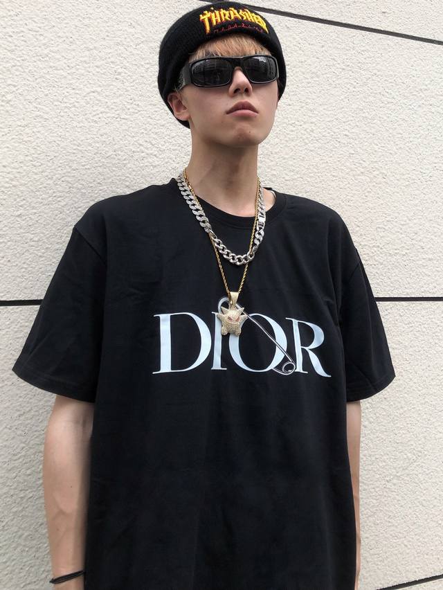 New summer Dior short-sleeved couple T-shirt with pin print Xiaohongshu Ins Hot