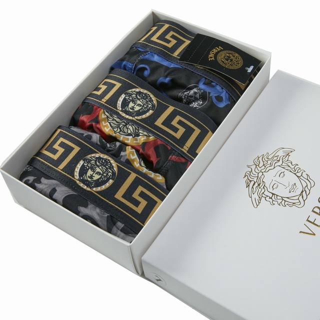 Versace thorn flower full print gift box three packs of ice silk panties A box