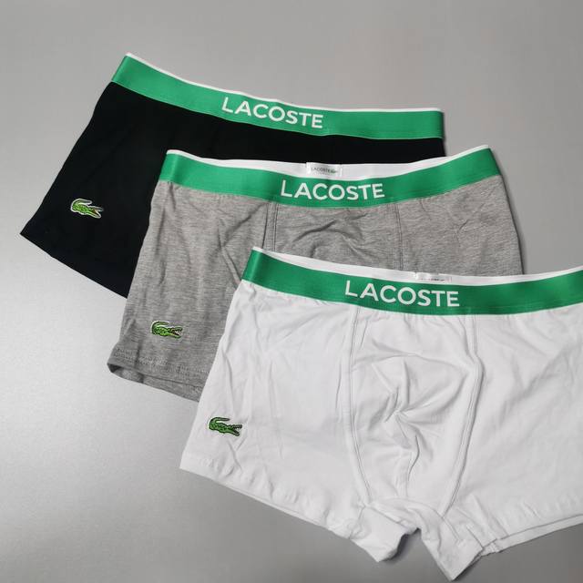 Crocodile Lacoste three-pack underwear in a box. Classic boxed underwear in bla