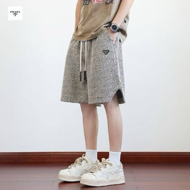 Prada overseas version 25Ss new five-color high-quality knitted striped shorts P