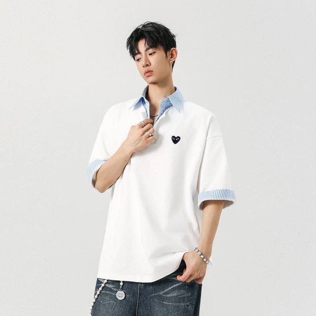 Kawakyu short-sleeved Polo fake two-piece top is very good-looking whether worn