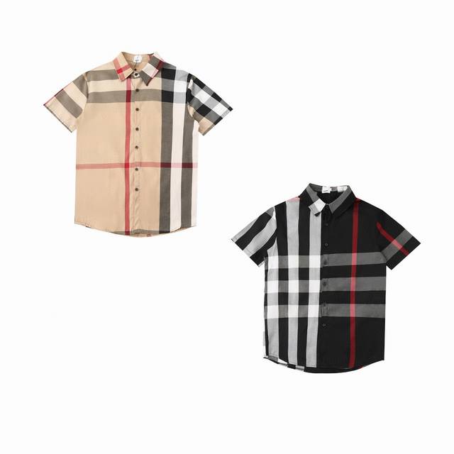 Burberry 24Ss new summer plaid shirt short sleeves Custom-made garment dyed plai