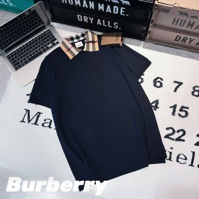 Burbberry 2025 new classic plaid patchwork short-sleeved Polo shirt - Fabric: us