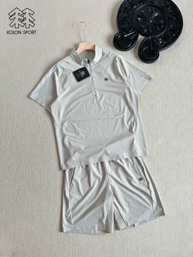 Kolon Sport new summer men's breathable sports casual suit, stand-up collar Polo