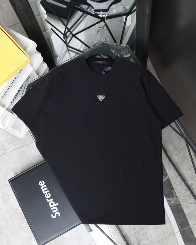 Top version Lv25Ss Louis Vuitton diamond triangle short sleeves Using 280G doubl