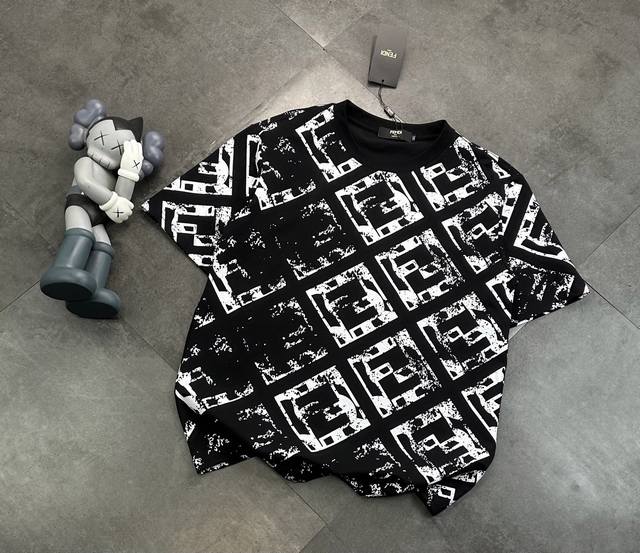 Fendl trendy brand full print direct injection short-sleeved T-shirt! : 240G dou