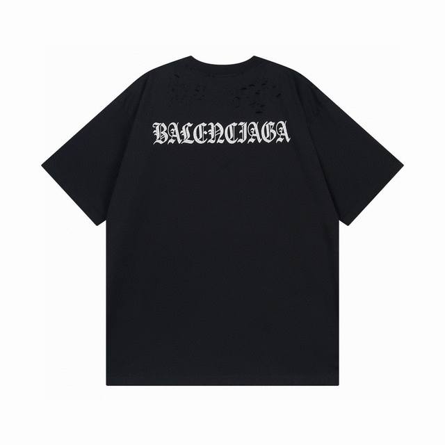 Balenciaga 2025 Ss back Sanskrit letter logo washed, worn, torn, distressed shor