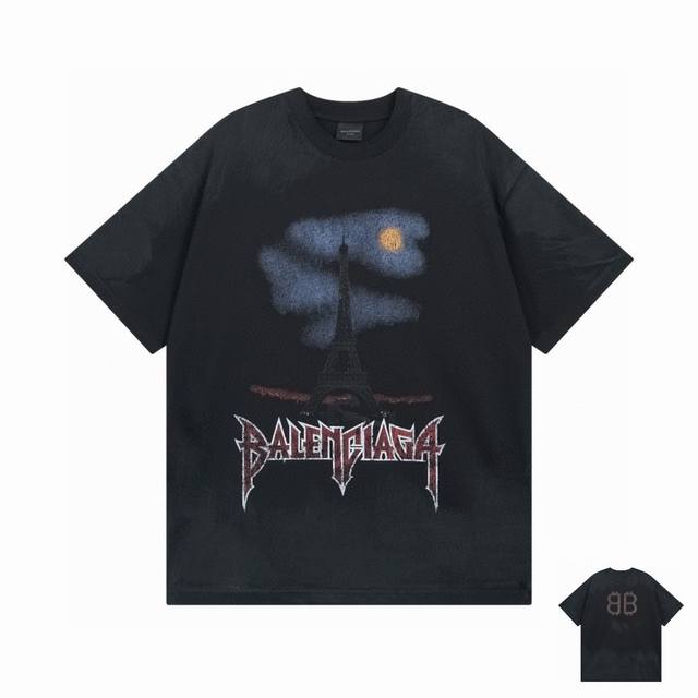 Balenciaga 2025 Ss latest mud dyeing old front Eiffel Tower back Bb inkjet graff
