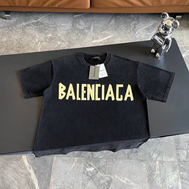 Top version Blcg Balencia Tape Series Washed Short Sleeve T-shirt In fact, this