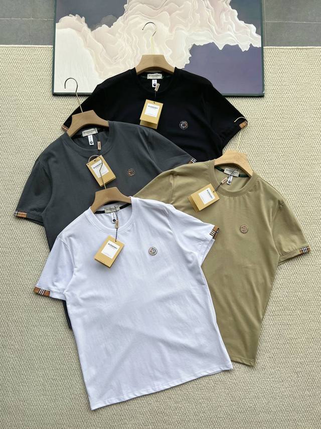 Burberry 2025 summer cotton men's round neck short-sleeved T-shirt. Exquisite de