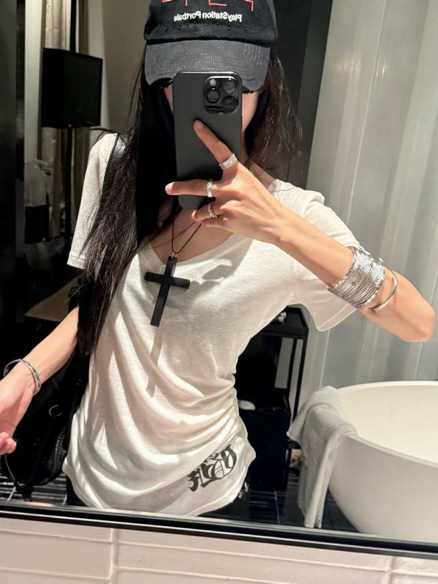 Chrome Hearts Ch Cross Sanskrit Print Slim V-neck Short Sleeve T-shirt Style num