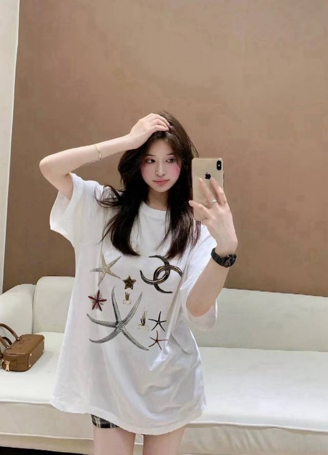 Long-sleeved and short-sleeved Chanel Chanel Double C Starfish Printed Diamond R