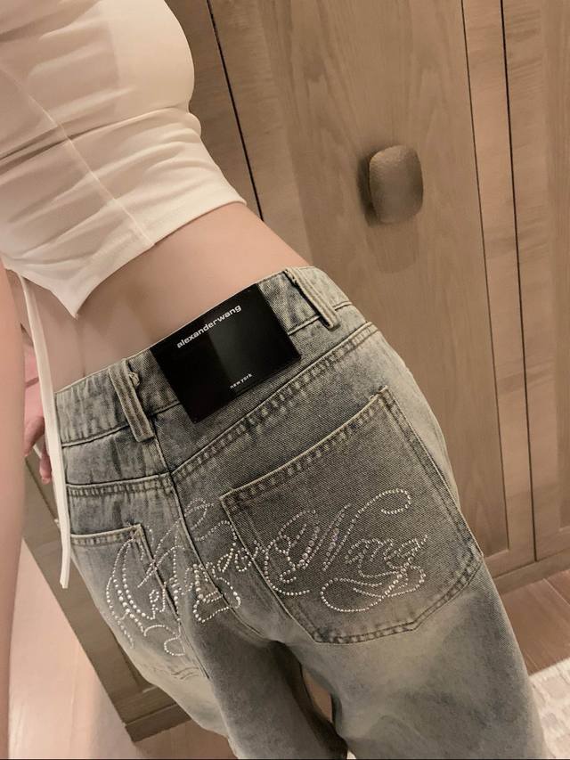 Alexanderwang Aw custom buttons custom leather brand letters hot diamond washed