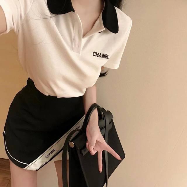 Top skirt Chanel Chanel small letter embroidery custom double C button Polo shir