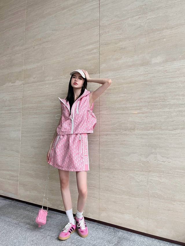 Vest skirt Dior Dior custom letter ribbon jacquard old flower hooded zipper vest