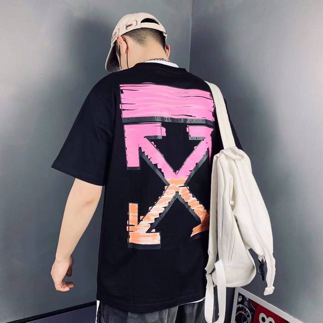 Off White Graffiti Logo Micro-mark Arrow Print Short Sleeve Tee, Unisex Style, E