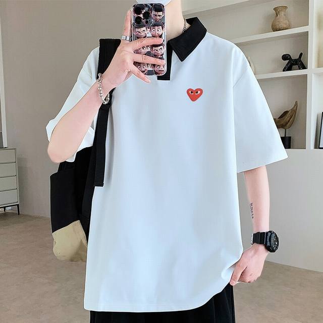 25th summer new fashion brand pearl cotton polo shirt short sleeve heart Kawakub