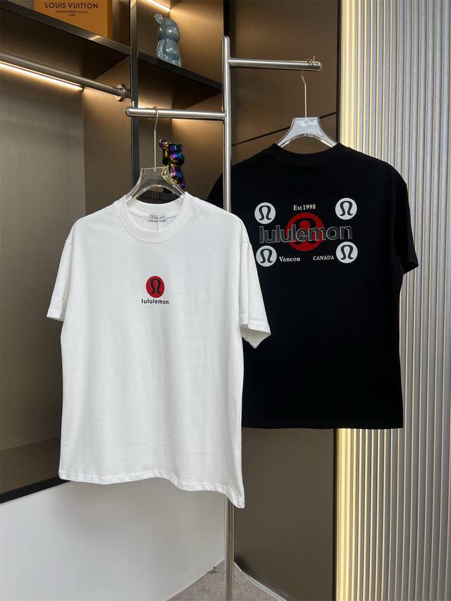 Lululemon 2025Ss flocked silicone letter couple casual short-sleeved T-shirt The