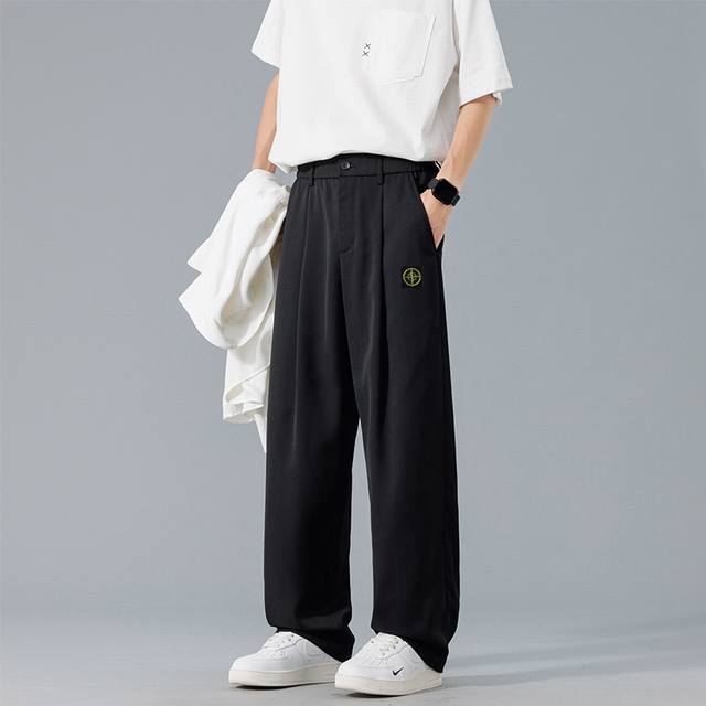 Stone Island pants summer new solid color casual pants, cool ice silk pants, ver