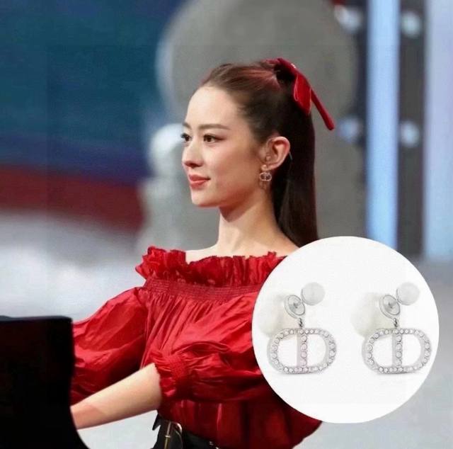 Cd pearl earrings silver with diamonds Dio* Liu Yuxin Baby's same style Cd pearl