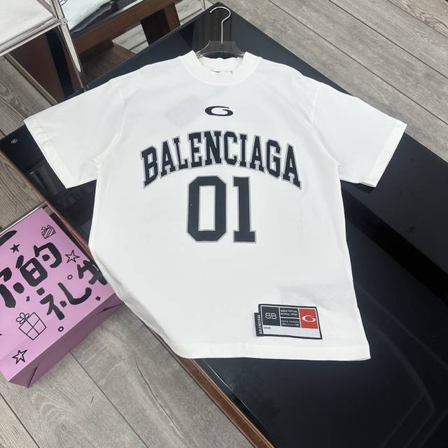 Balenciaga 25Ss 01 jersey embroidered short-sleeved T-shirt top version Balencia