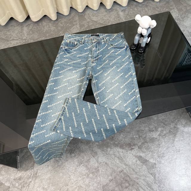 Balenciaga denim jeans with full-printed letter logo Made of imported Turkish fa