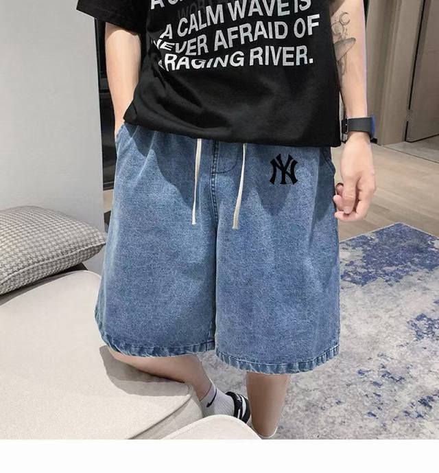 for Mlb Ny Yankees high-quality summer thin American high street denim shorts lo