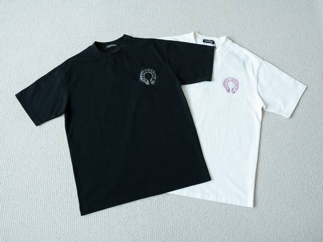 Top Tee Chrome Hearts S S25 Horseshoe Phantom Sequin Logo Round Neck Short Sleev