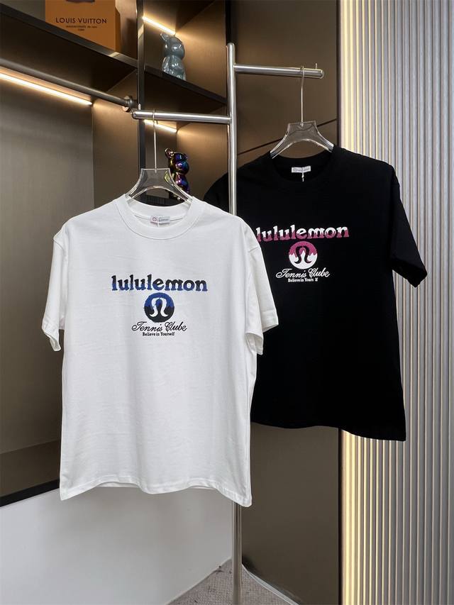 Lululemon 2025Ss plush stitching silicone letter couple casual short-sleeved T-s
