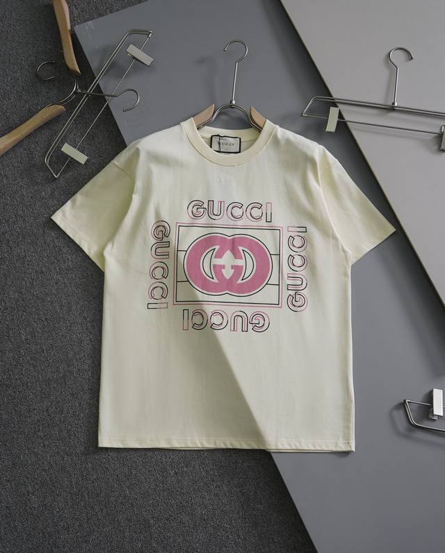 for Gucci Gucci Double G Interconnected Large Square Print Pink Round Neck Short
