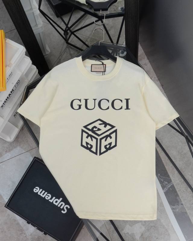 for Gucci summer new geometric Rubik's Cube pattern printed short-sleeved T-shir