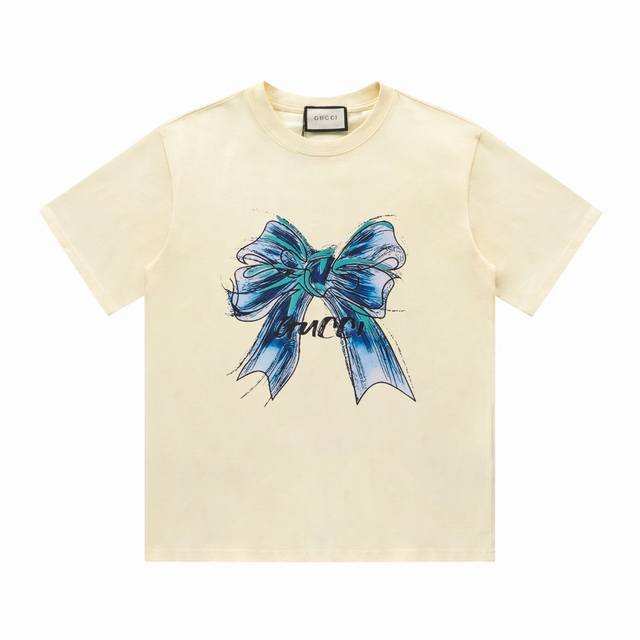 for New summer Gucci blue bow print round neck short-sleeved T-shirt A must-have